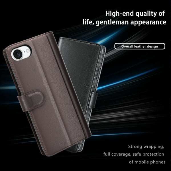iPhone 17e / 16e Fodral Premium Äkta Läder Svart