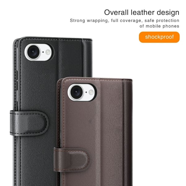 iPhone 17e / 16e Fodral Premium Äkta Läder Svart