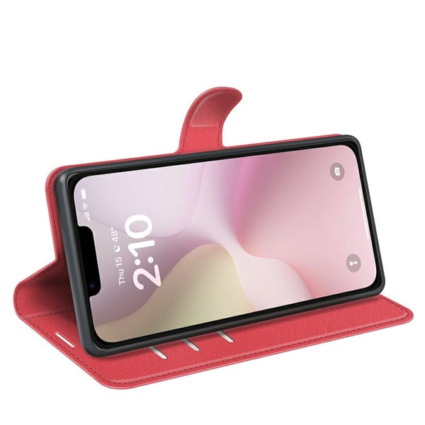 iPhone 17e / 16e Fodral Litchi Läder Röd