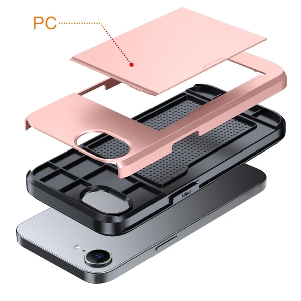 iPhone 17e / 16e Skal Hybrid Med Kortfack Grå