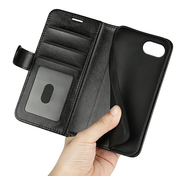 iPhone 17e / 16e Fodral Crazy Horse Läder Svart