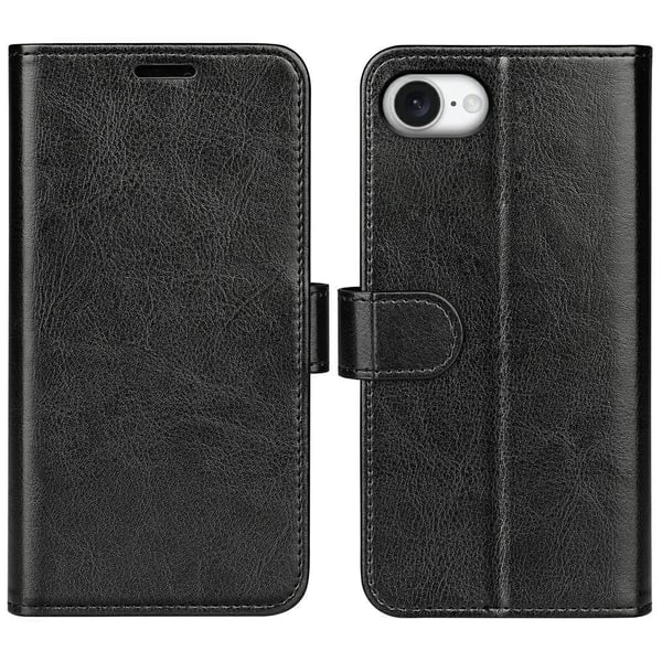 iPhone 17e / 16e Fodral Crazy Horse Läder Svart