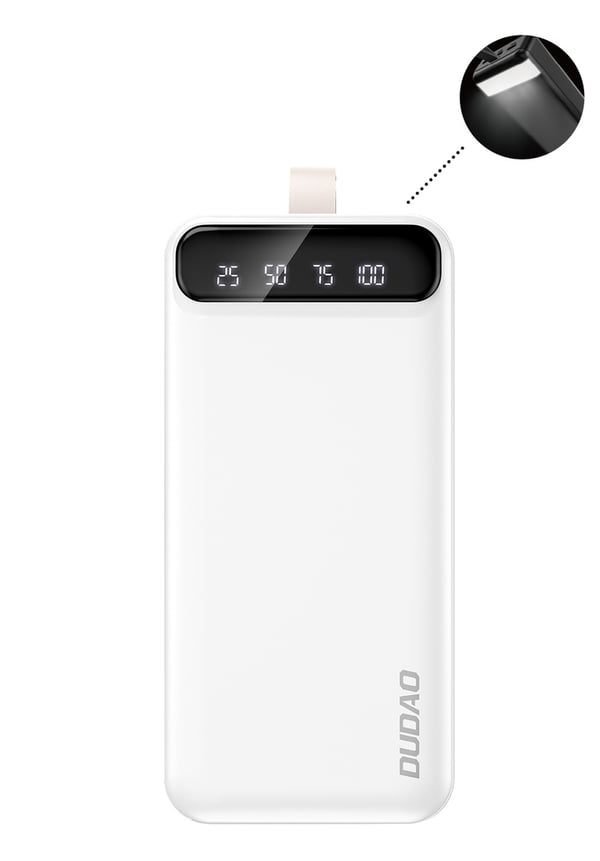 Dudao 30000 mAh Power Bank 3x USB med LED-display - Vit