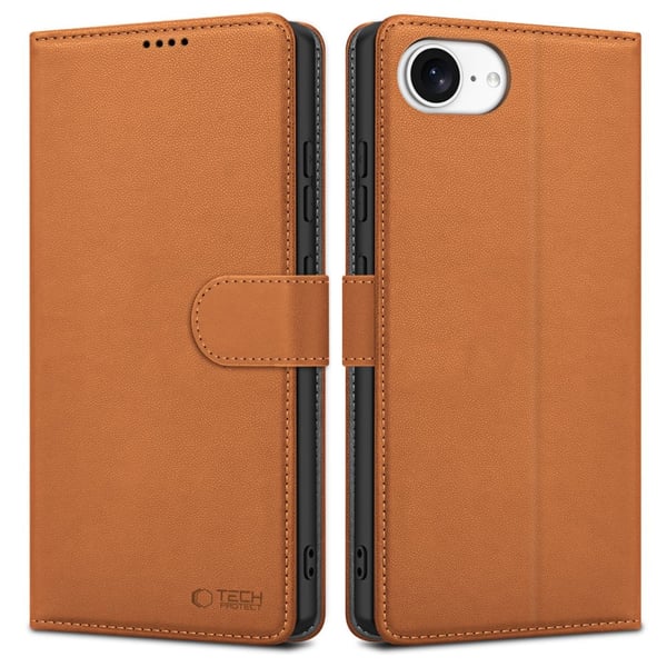Tech-Protect iPhone 17e / 16e Fodral Läder Saddle Brown
