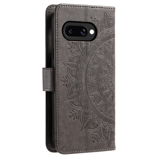 Google Pixel 9a Fodral Mandala Läder Grå