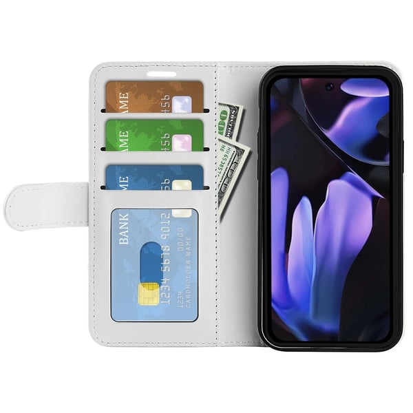 Google Pixel 9a Fodral Crazy Horse Läder Vit