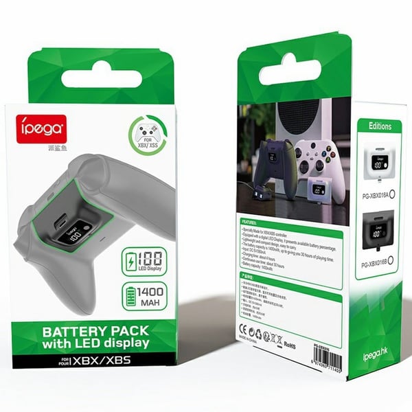 iPega 1400 mAh Batteripaket Med Display För Xbox X/S Handkontroll Vit