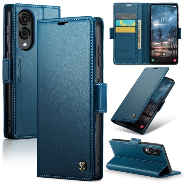 CASEME Samsung Galaxy S25 Edge Fodral Läder RFID Blå