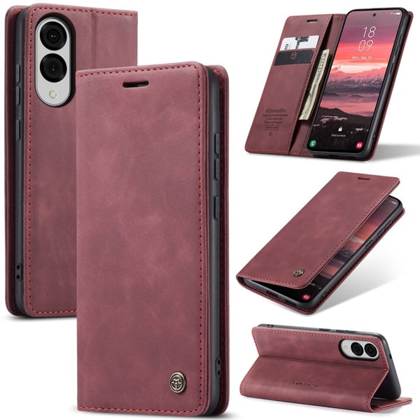 CASEME Samsung Galaxy S25 Edge Fodral Flip Läder Röd CASEME Samsung Galaxy S25 Edge Fodral Flip Läder Röd