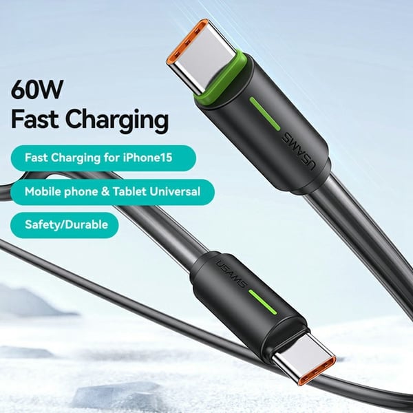 USAMS 1m 60W USB-C - USB-C Kabel Rosa