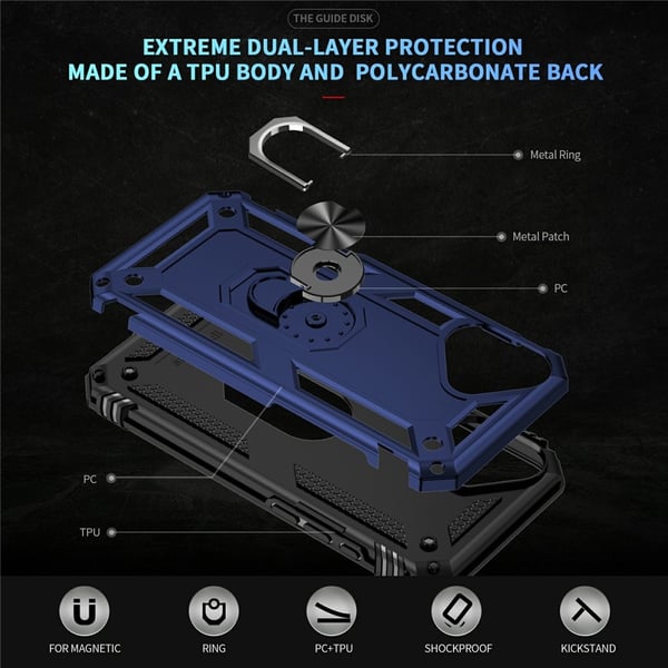 iPhone 17 Skal Shockproof Hybrid Ring Blå