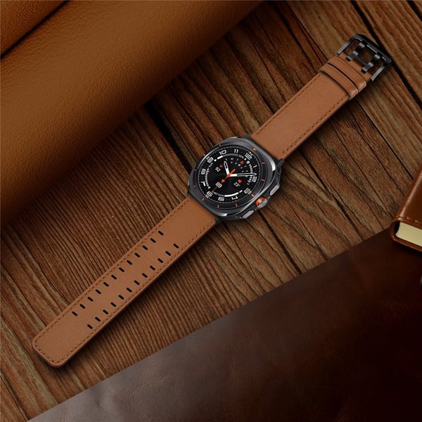 Samsung Galaxy Watch 8 46/44/40 mm Armband Äkta Läder Brun