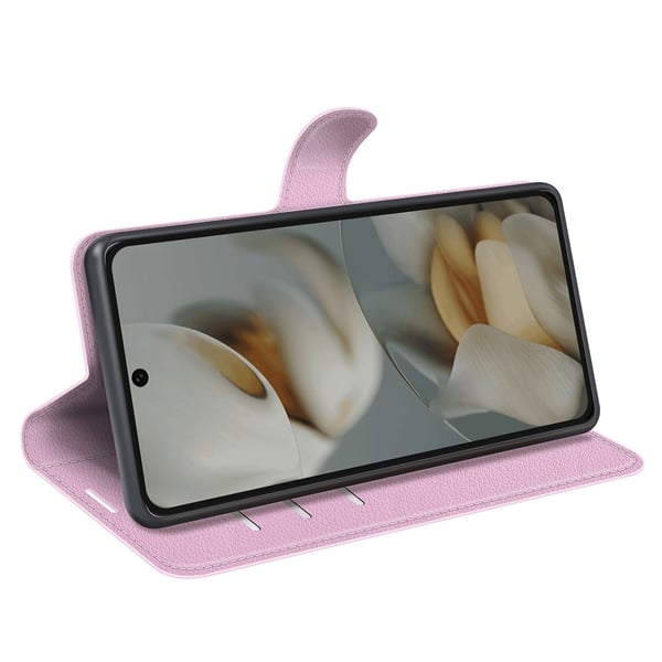 Google Pixel 10 Pro XL Fodral Litchi Läder Ljus Rosa
