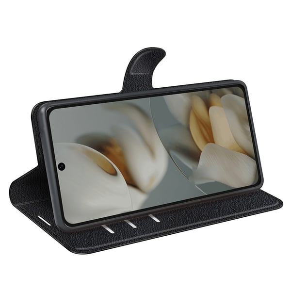 Google Pixel 10 Pro XL Fodral Litchi Läder Svart