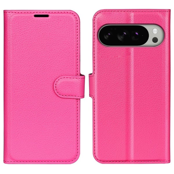 Google Pixel 10 Pro XL Fodral Litchi Läder Rosa