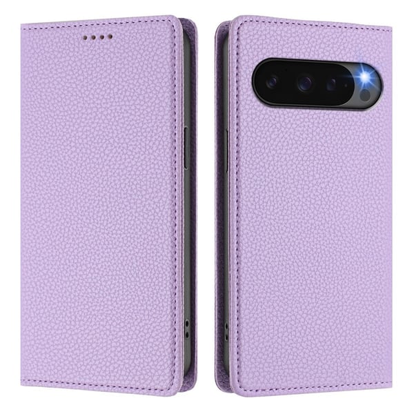 Google Pixel 10/10 Pro / 9/9 Pro Fodral RFID Litchi Läder Lila