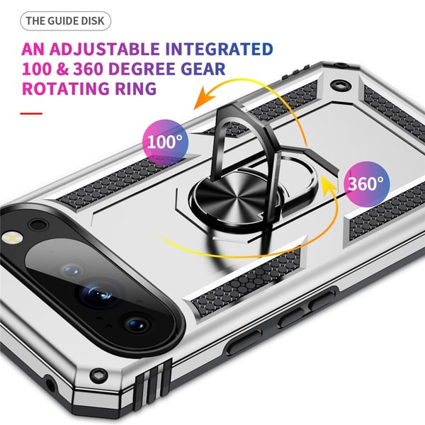 Google Pixel 10 / 10 Pro Skal Armor Ring Hybrid Silver