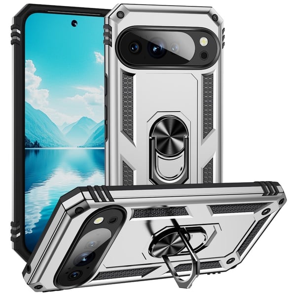 Google Pixel 10 / 10 Pro Skal Armor Ring Hybrid Silver