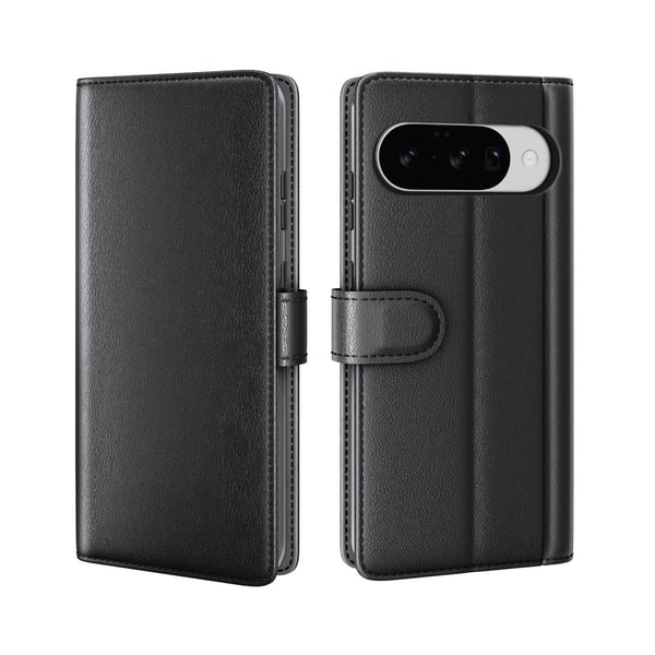 Google Pixel 10 Fodral Premium Äkta Läder Svart