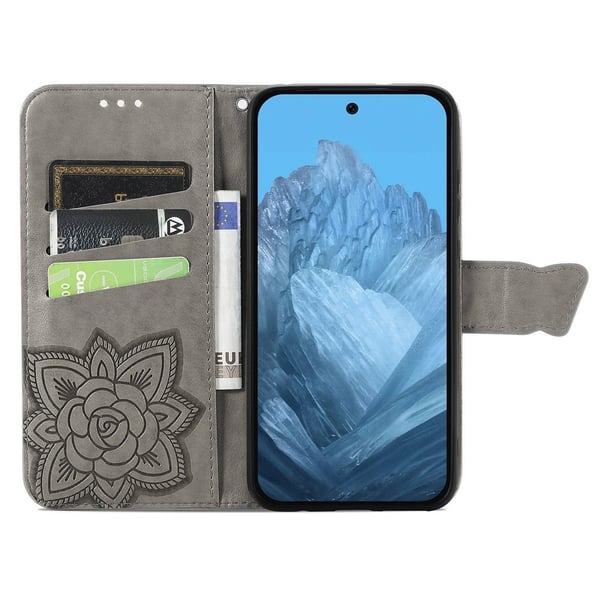 Google Pixel 10/10 Pro / 9/9 Pro Fodral Med Fjäril Tryck Grå