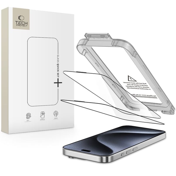 Tech-Protect iPhone 15 Pro 2-PACK Skärmskydd Quick Set+ Svart
