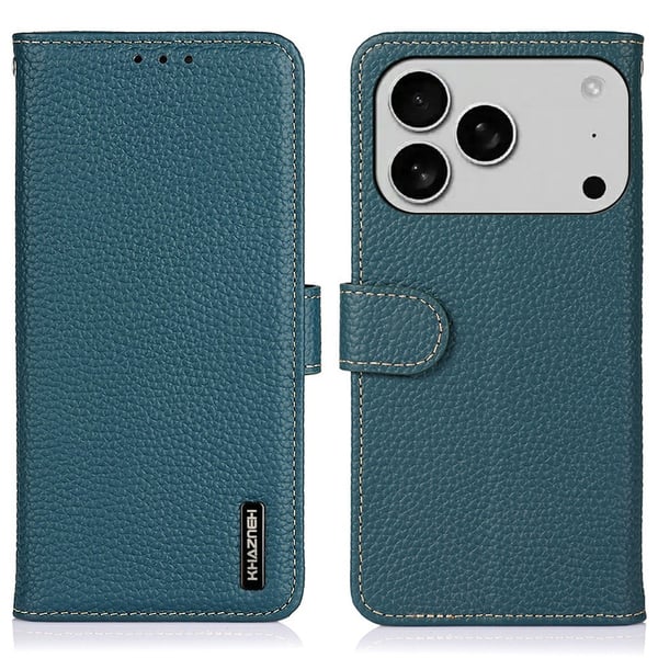 KHAZNEH iPhone 17 Pro Fodral Äkta Läder Grön KHAZNEH iPhone 17 Pro Fodral Äkta Läder Grön