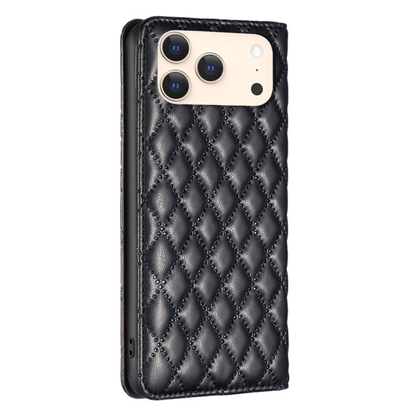 BINFEN iPhone 17 Pro Fodral Flip Diamond Läder Svart