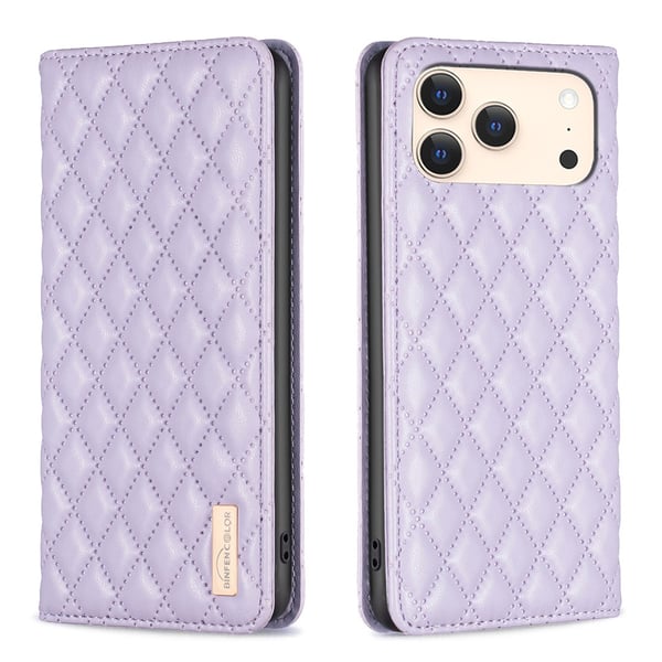 BINFEN iPhone 17 Pro Fodral Flip Diamond Läder Lila