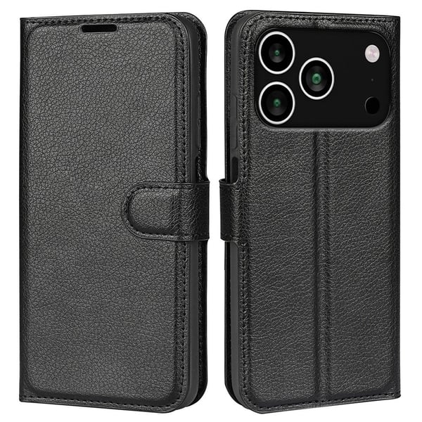 iPhone 17 Pro Fodral Litchi Läder Svart