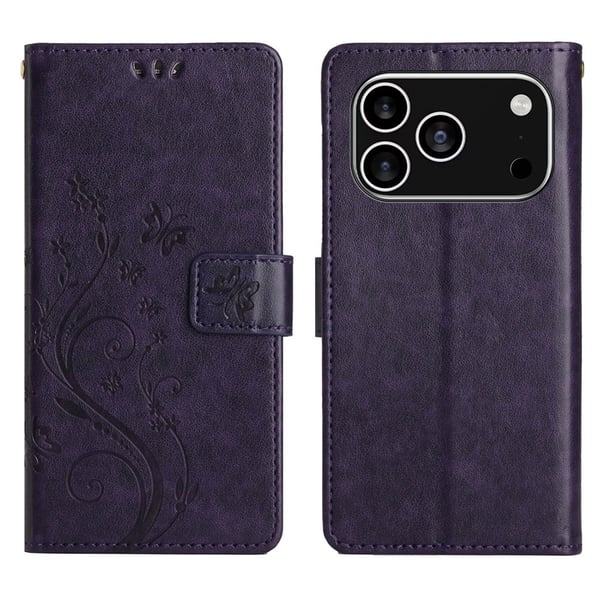 iPhone 17 Pro Fodral Med Blommigt Tryck Mörk Lila