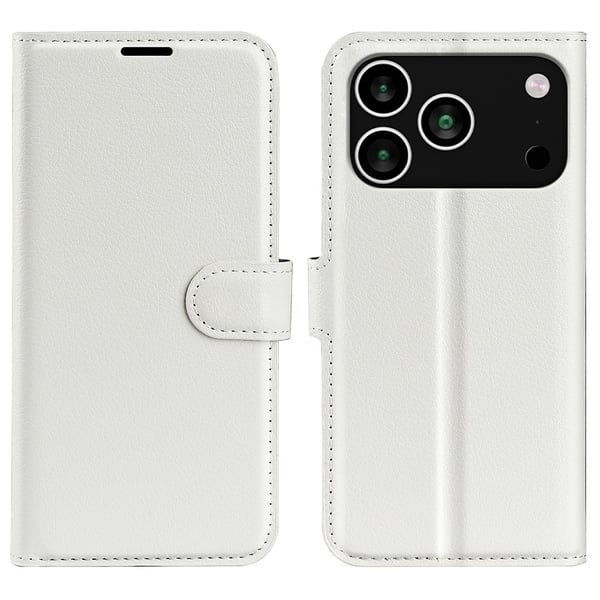 iPhone 17 Pro Fodral Litchi Läder Vit