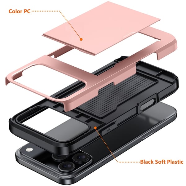 iPhone 17 Pro Skal Hybrid Med Kortfack Roséguld