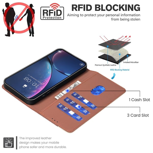 BINFEN iPhone 17 Pro Max Fodral RFID Splicing Color Brun