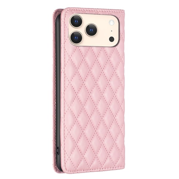BINFEN iPhone 17 Pro Max Fodral Diamond Flip Läder Rosa