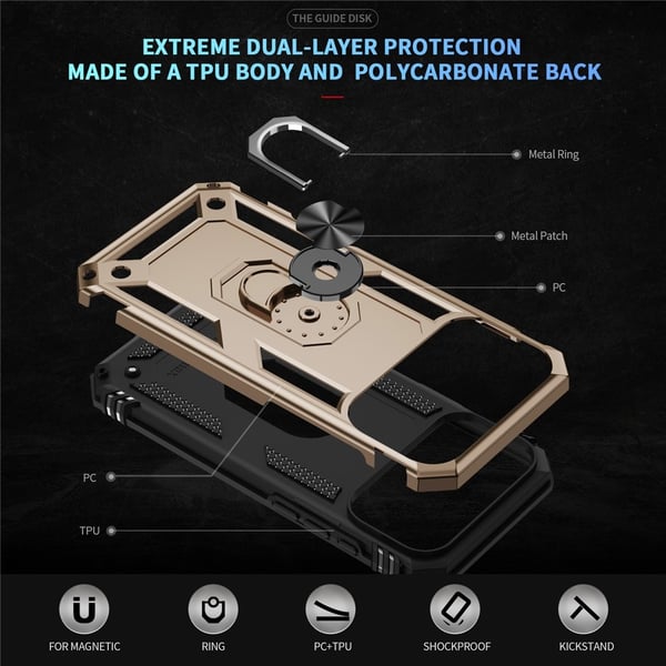 iPhone 17 Pro Max Skal Shockproof Hybrid Ring Guld