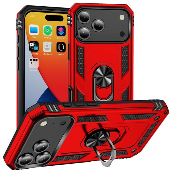 iPhone 17 Pro Max Skal Shockproof Hybrid Ring Röd