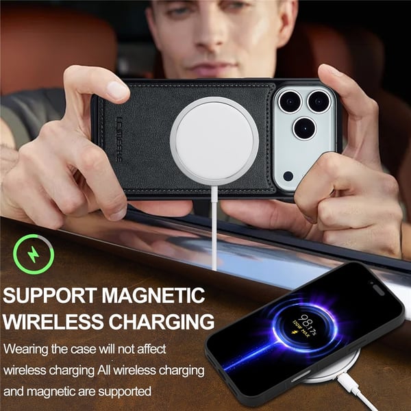 LC.IMEEKE iPhone 17 Pro Max Skal MagSafe Läder Svart