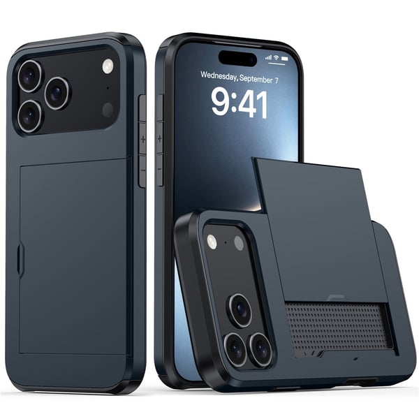 iPhone 17 Pro Max Skal Hybrid Med Kortfack Mörk Blå