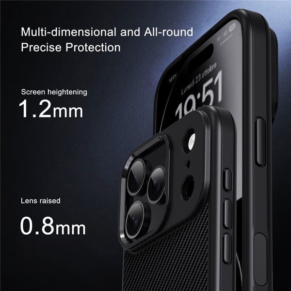 IPAKY iPhone 17 Pro Max Skal TPU Kolfiber Textur Svart