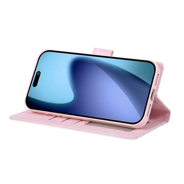 iPhone 17 Pro Max Fodral RFID Läder Rosa Blommor