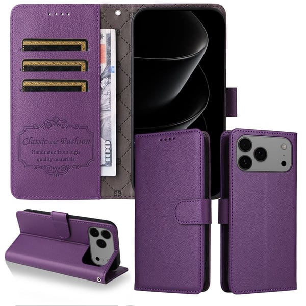 iPhone 17 Pro Max Fodral RFID Läder Lila