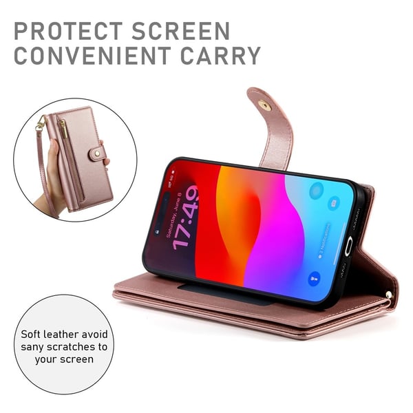 iPhone 17 Pro Max Fodral Multifunktionell Läder Roséguld