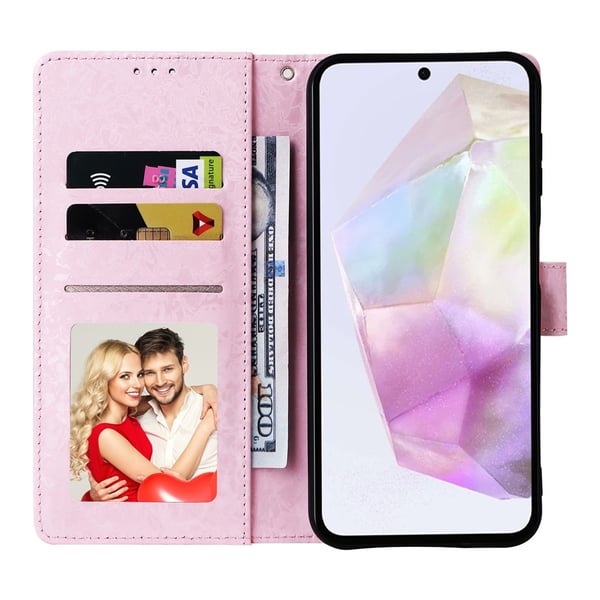 Samsung Galaxy A17 Fodral RFID Läder Rosa Blommor
