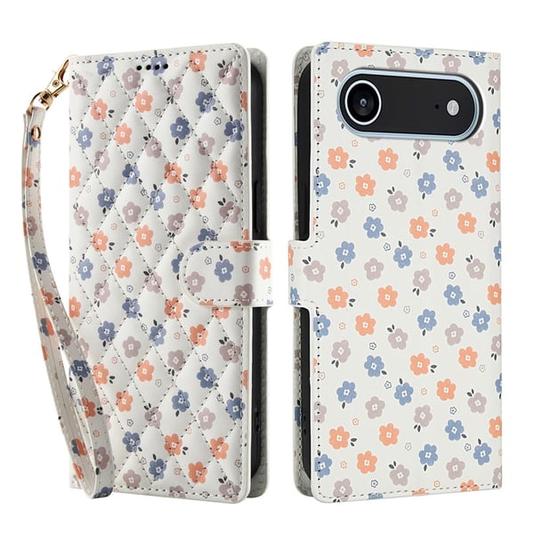 iPhone Air Fodral Rhombus Läder Blommor Vit