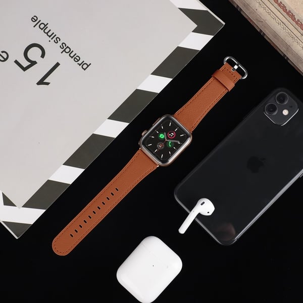 Äkta Läder Armband Apple Watch 42/41/40/38 mm - Brun