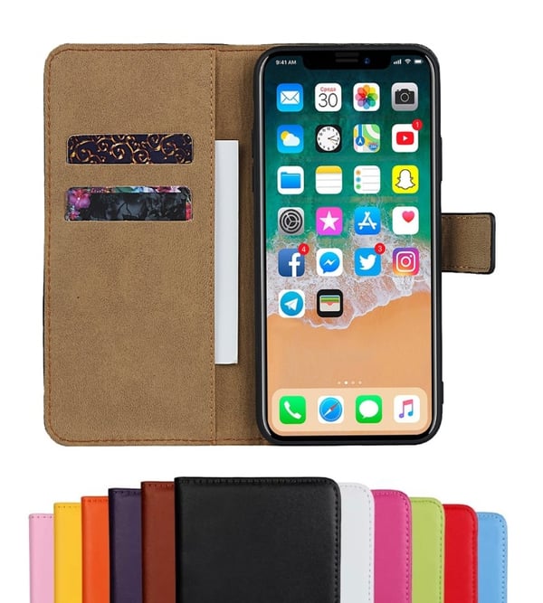iPhone XR - Plånboksfodral I Äkta Läder - Rosa