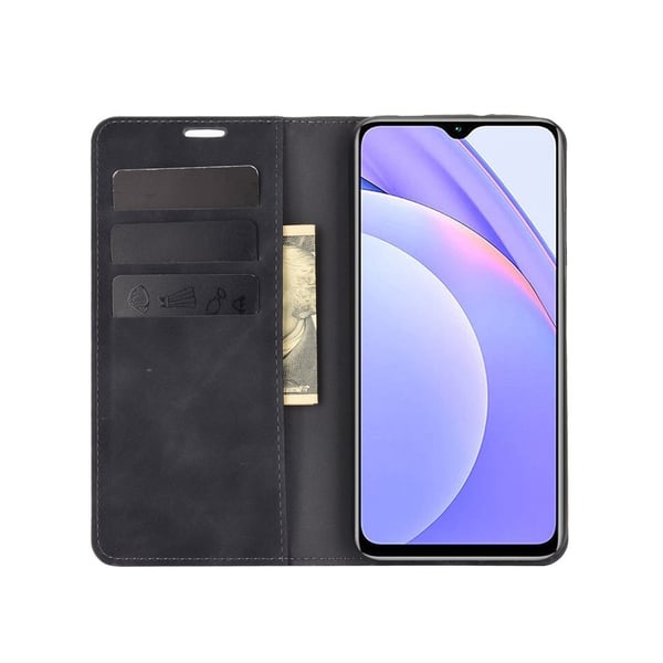 Xiaomi Redmi 9T - Silkeslent Läder Flip Fodral - Svart