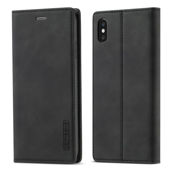 iPhone X/Xs - LC.IMEEKE Läder Flip Fodral - Svart