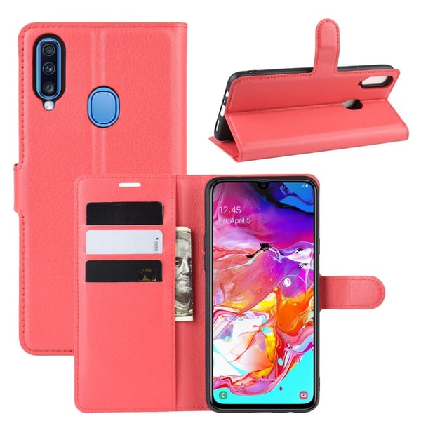 Samsung Galaxy A20s - Litchi Plånboksfodral - Röd Samsung Galaxy A20s - Litchi Plånboksfodral - Röd