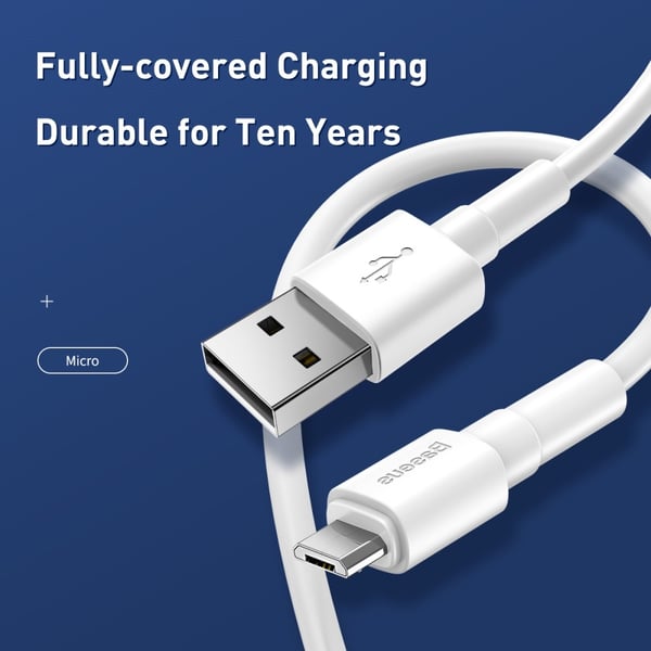 BASEUS USB till Micro-USB kabel, 1m, 2.4A - Vit